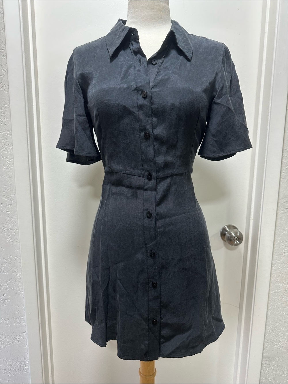 Zara Black Button-Front Shirt Dress